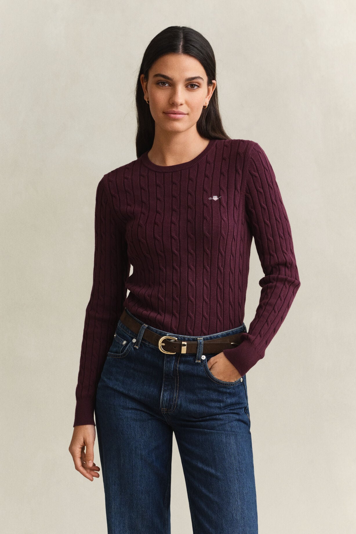 Stretch Cotton Cable C-Neck