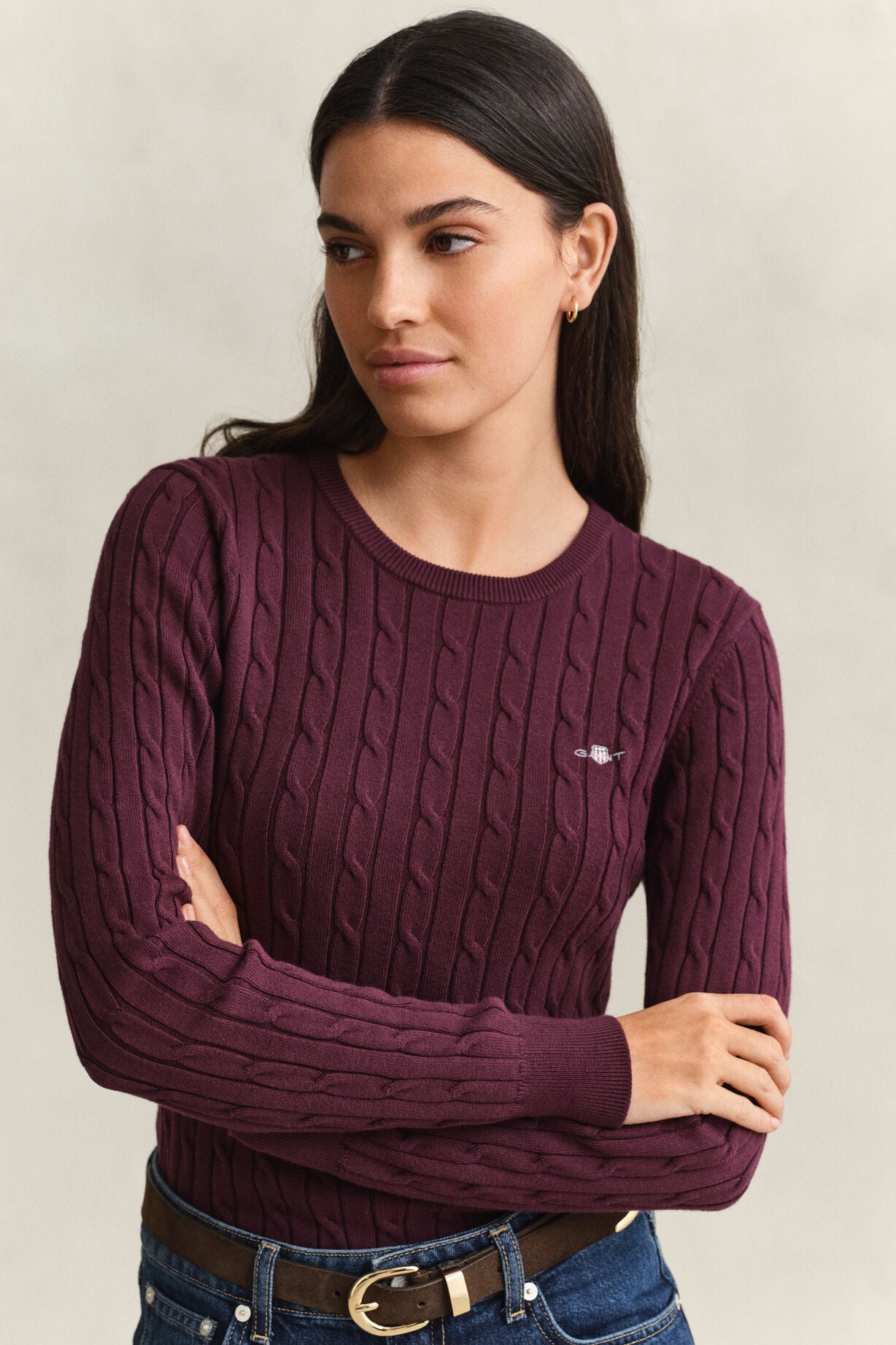 Stretch Cotton Cable C-Neck