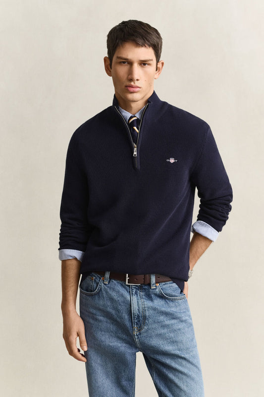 Micro Textured Cotton Half Zip