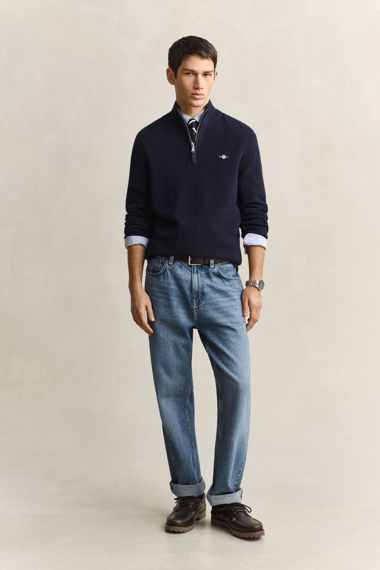 Micro Textured Cotton Half Zip