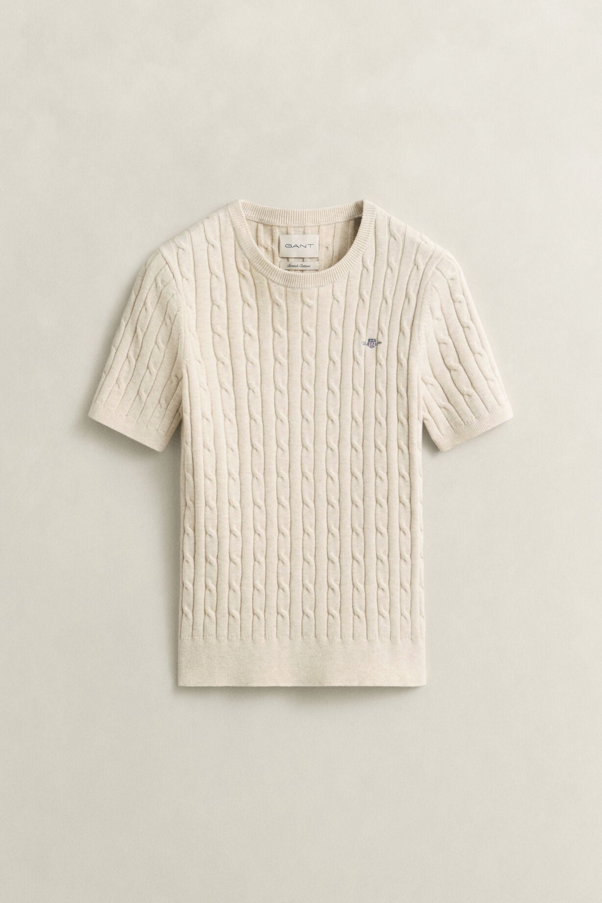Stretch Cotton Cable Short sleeve C-Neck