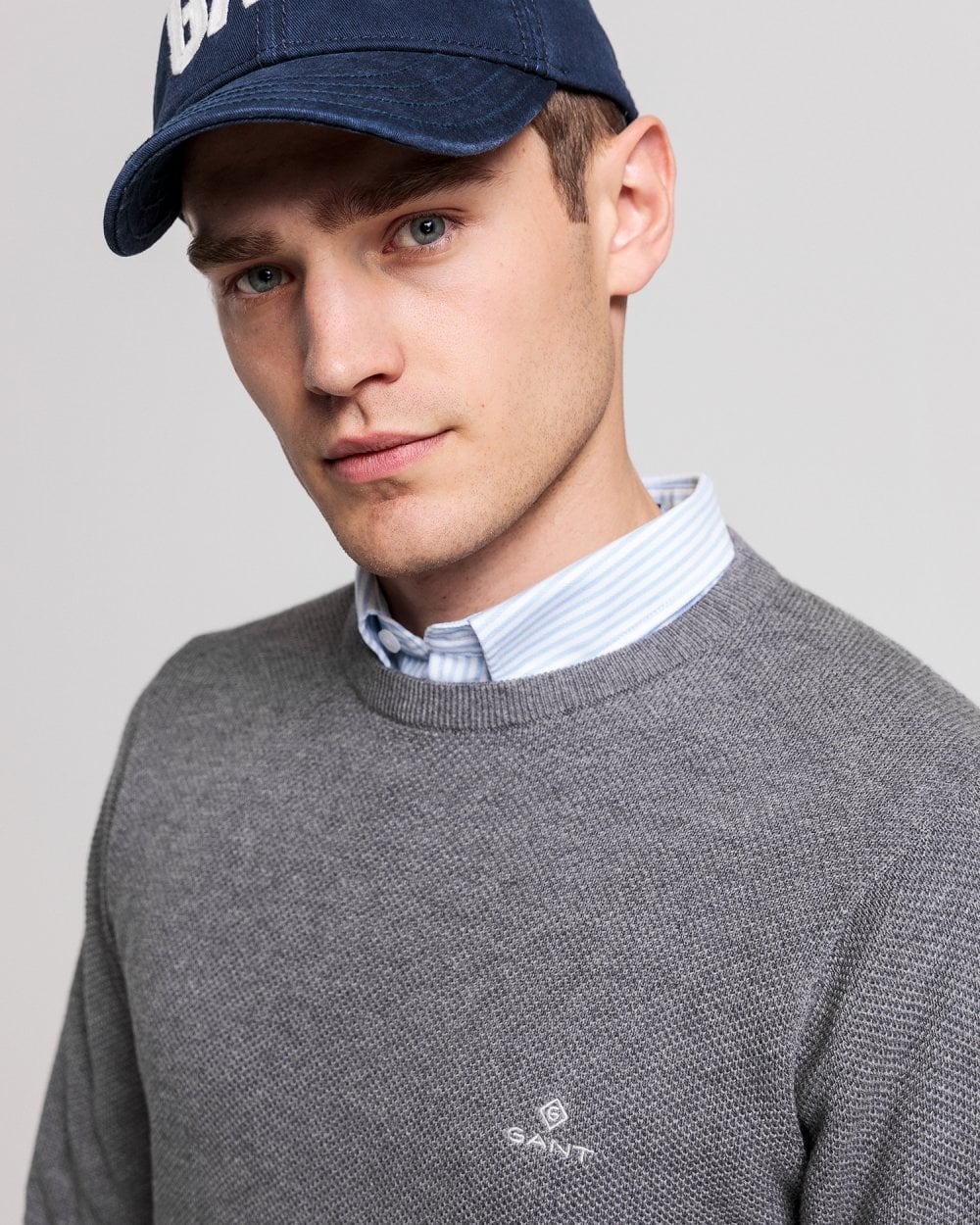 Cotton Pique Crew Neck Sweater