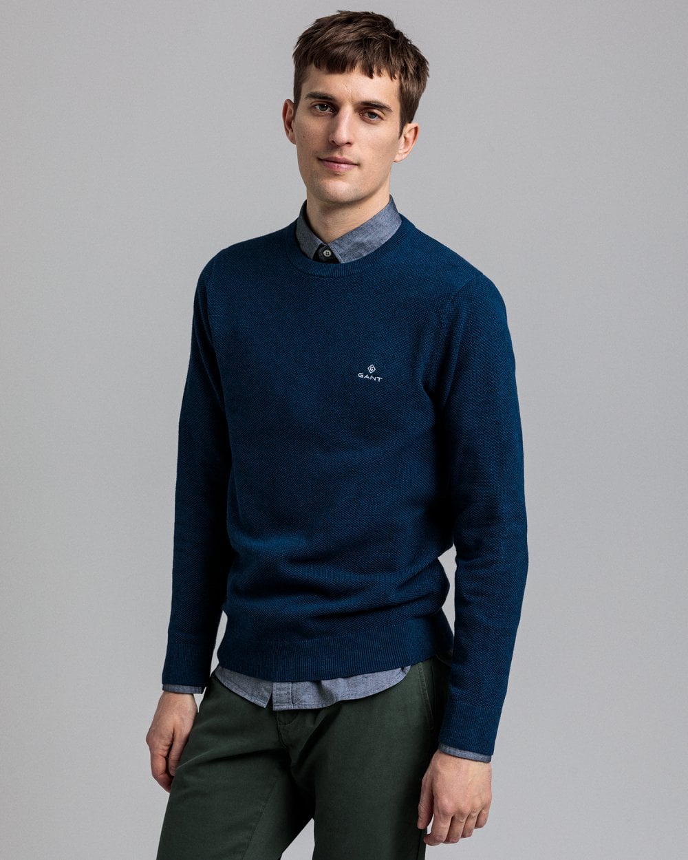 Cotton Pique Crew Neck Sweater