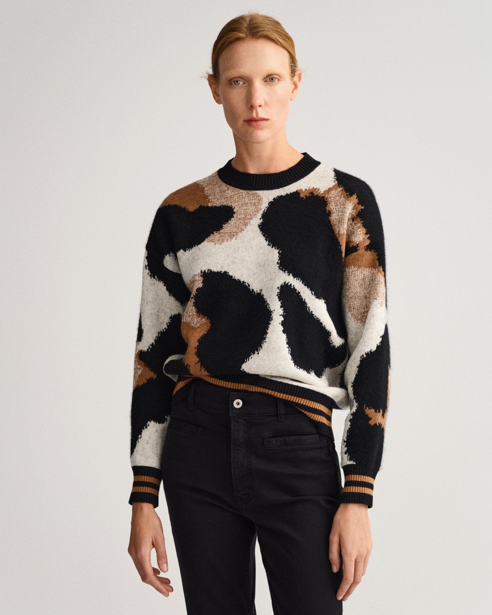 Leopard Intarsia Crew Neck Sweater