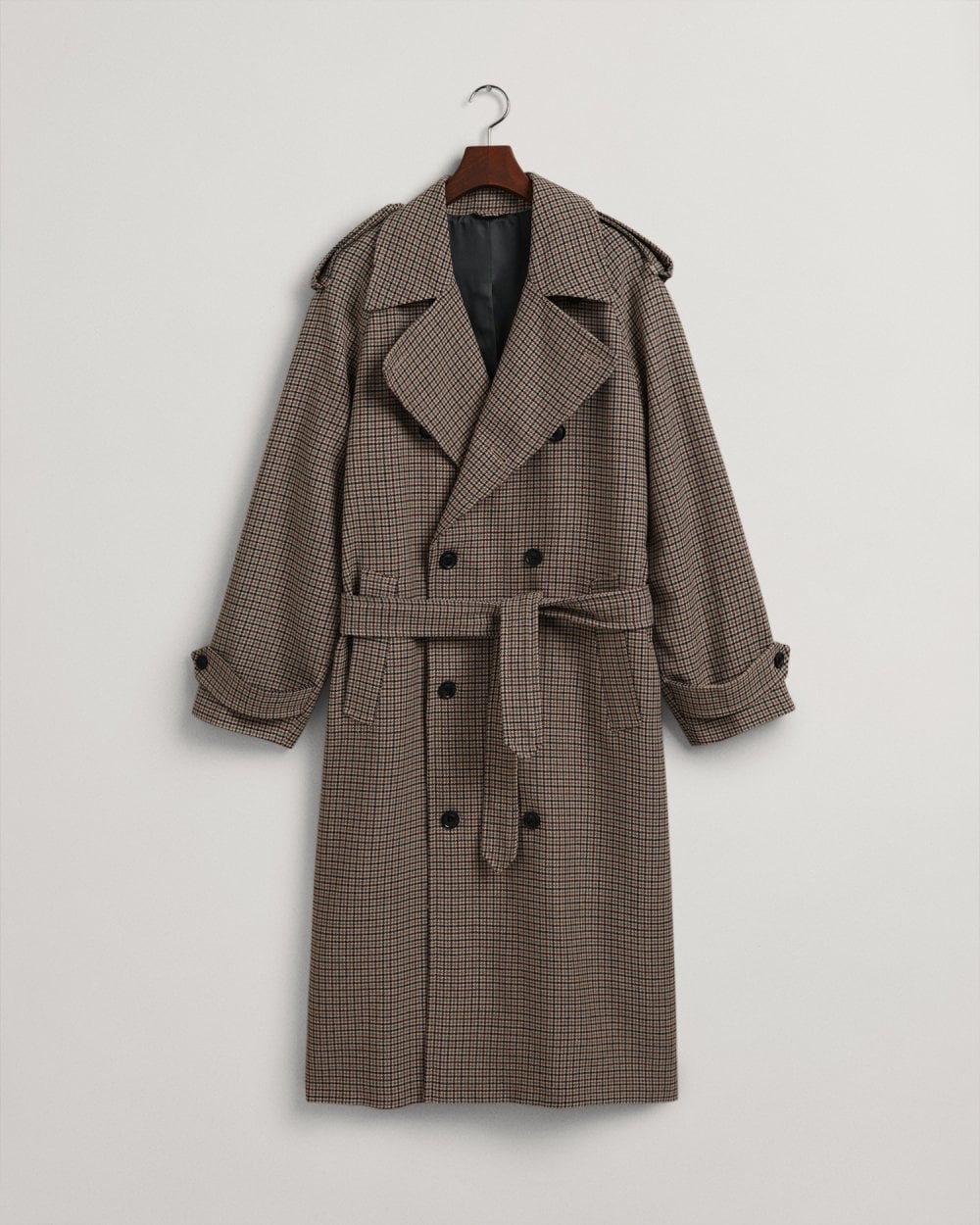 Houndstooth Wool Trench Coat