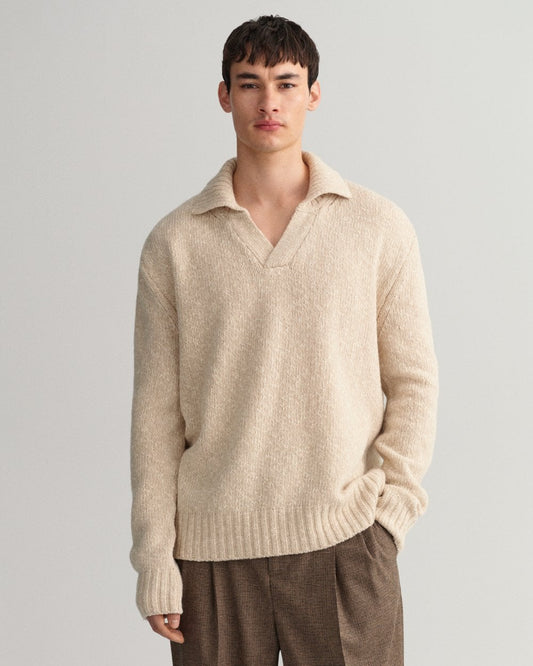 Relaxed Fit Slub V-Neck Polo Sweater