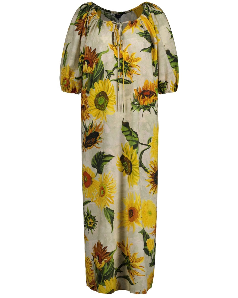 Gathered Sunflower Print Dress