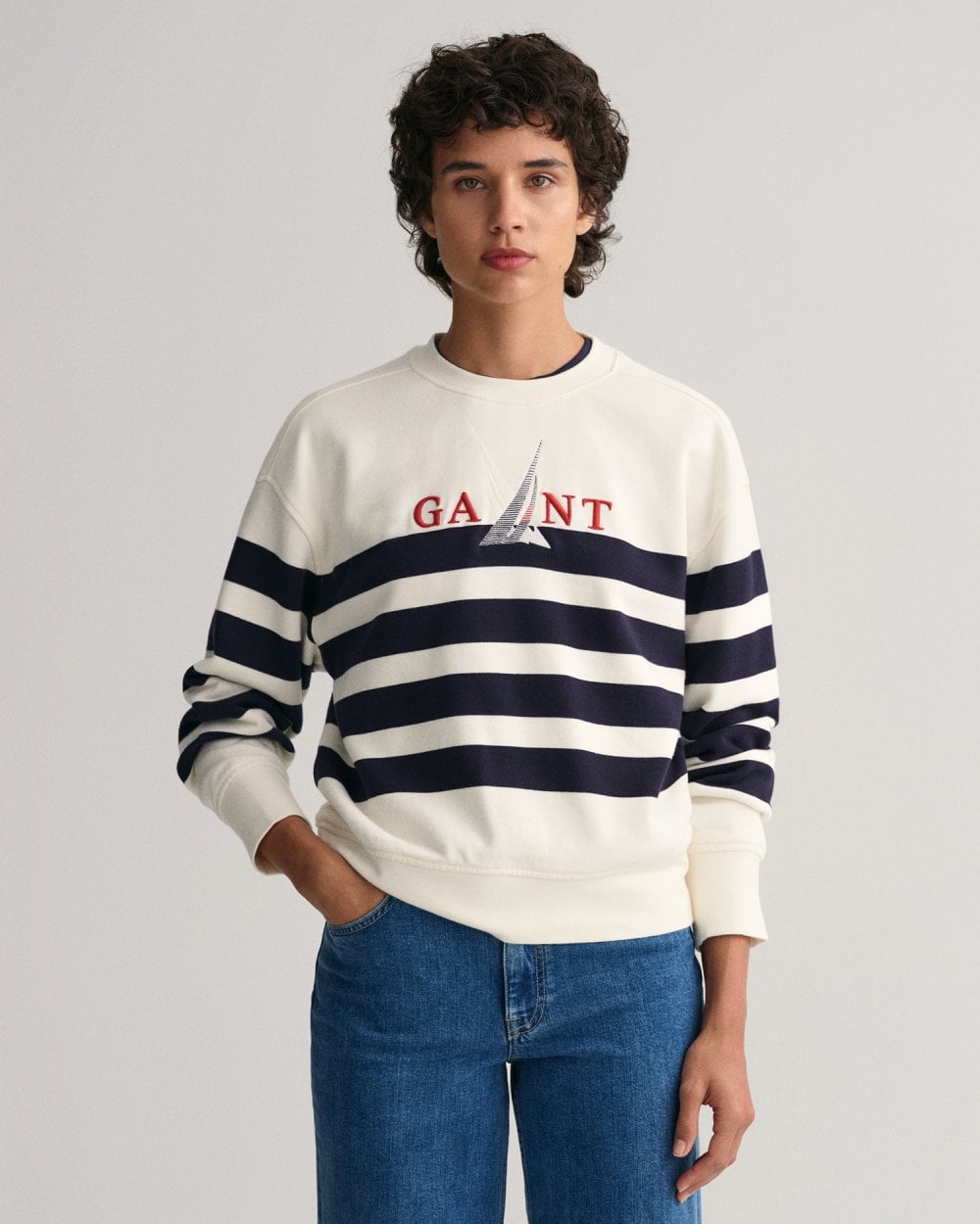 Sail Graphic Striped Crew Neck Sweatshirt