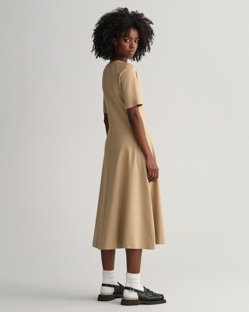 Flared Short Sleeve Crew Neck Dress