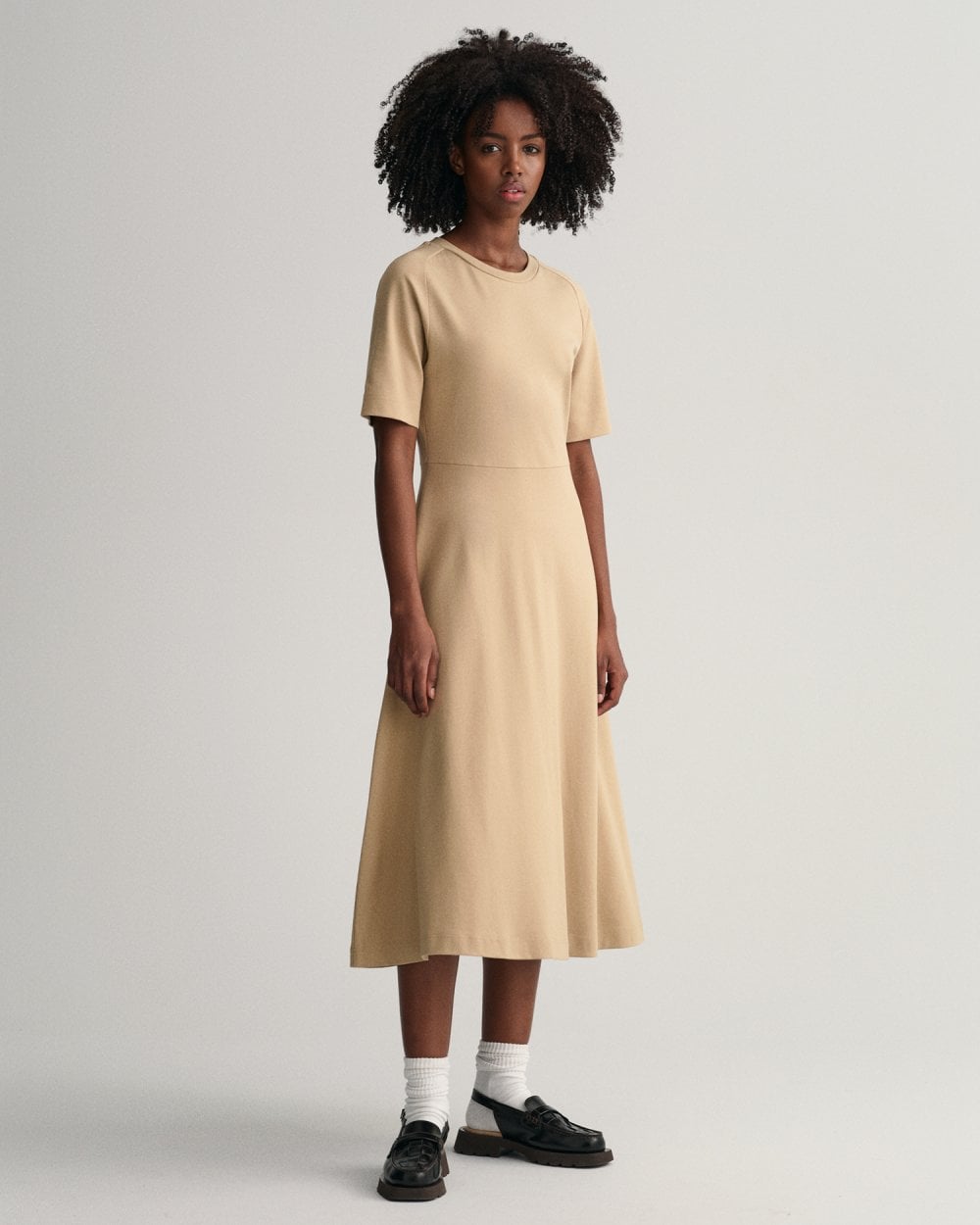 Flared Short Sleeve Crew Neck Dress