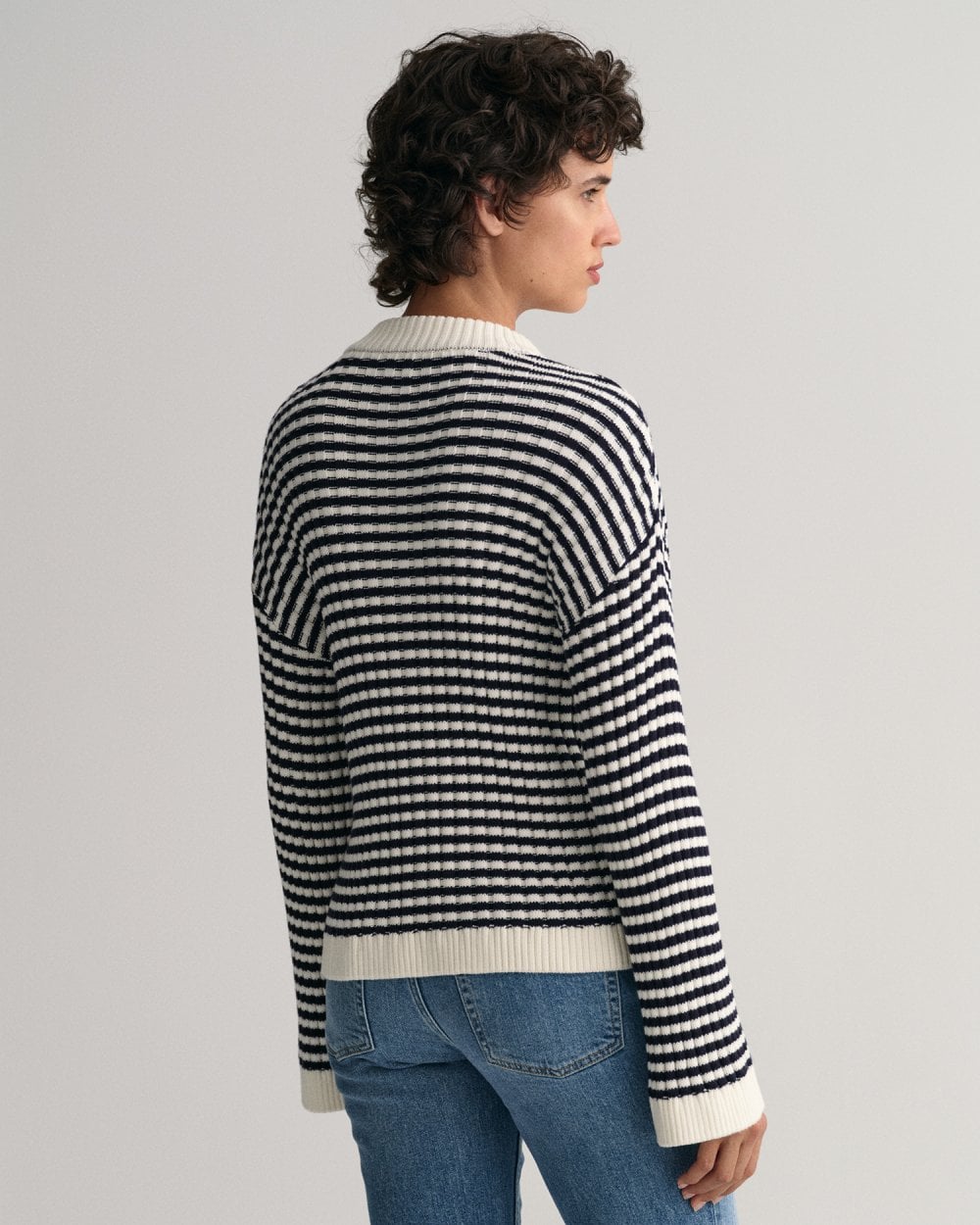Striped Cotton Rib Crew Neck Sweater