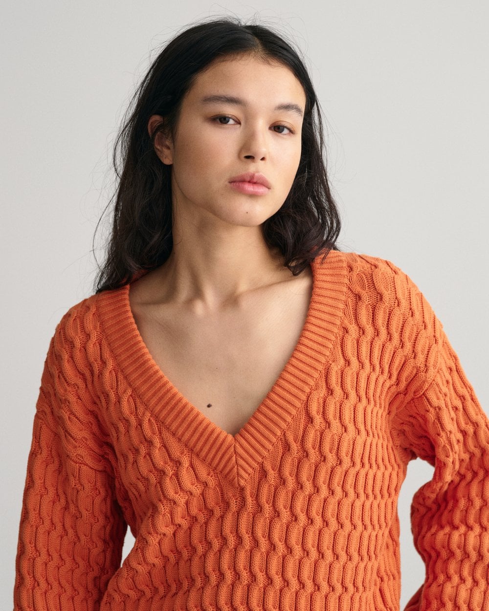 Textured Cotton V-Neck Sweater