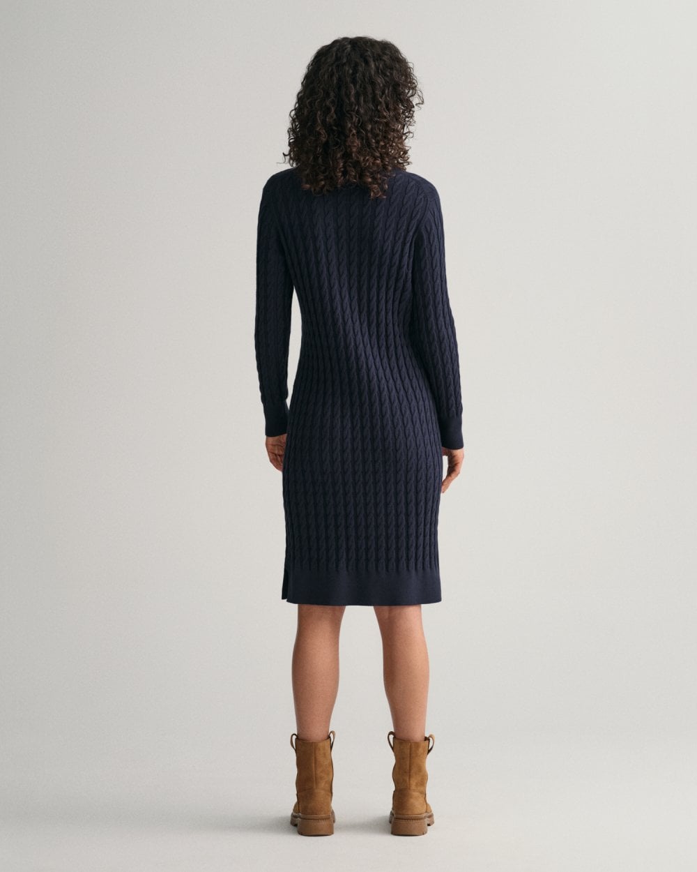 Stretch Cotton Cable Knit Crew Neck Dress