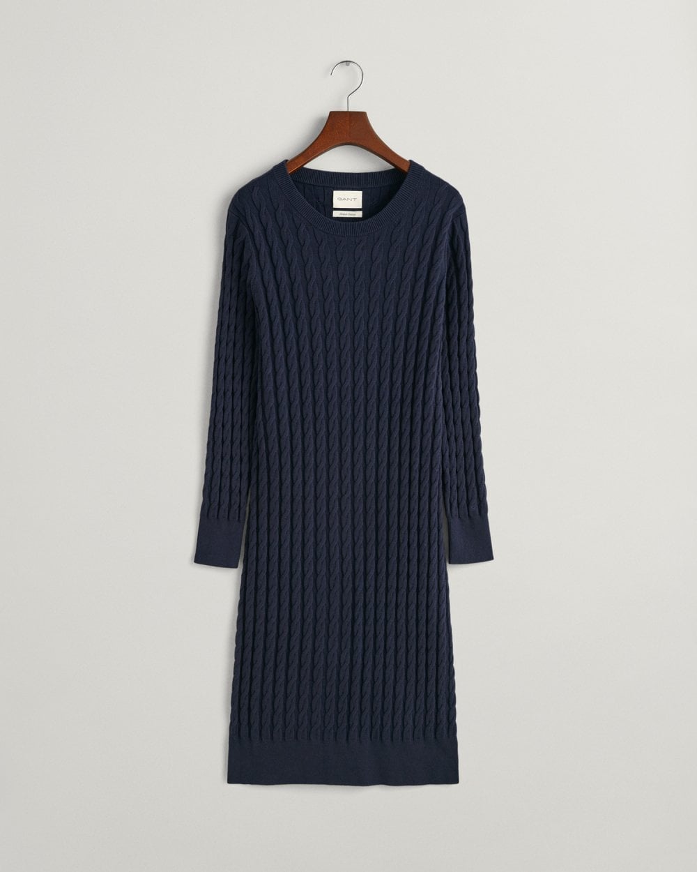 Stretch Cotton Cable Knit Crew Neck Dress