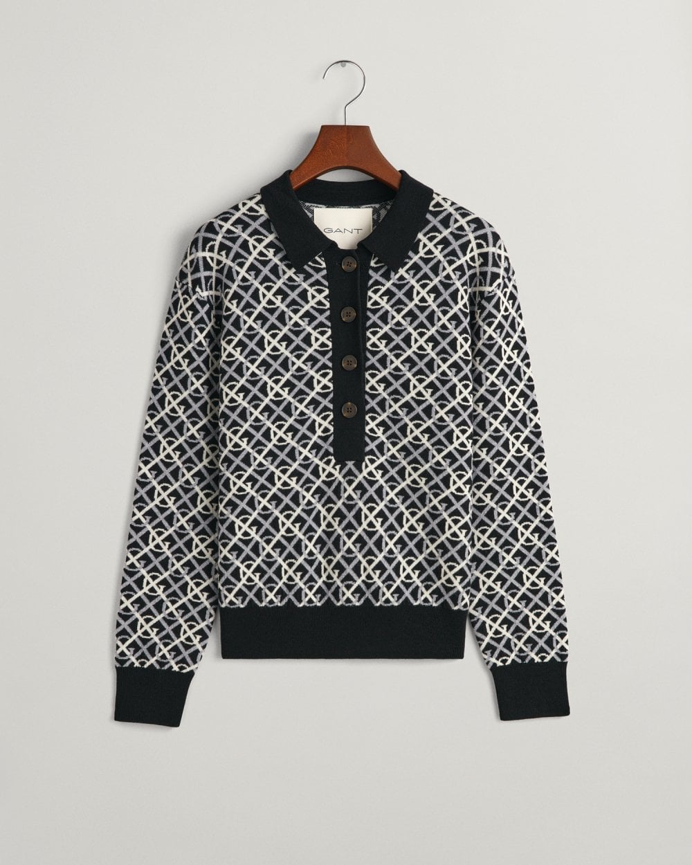 G Patterned Jacquard Knitted Polo Sweater