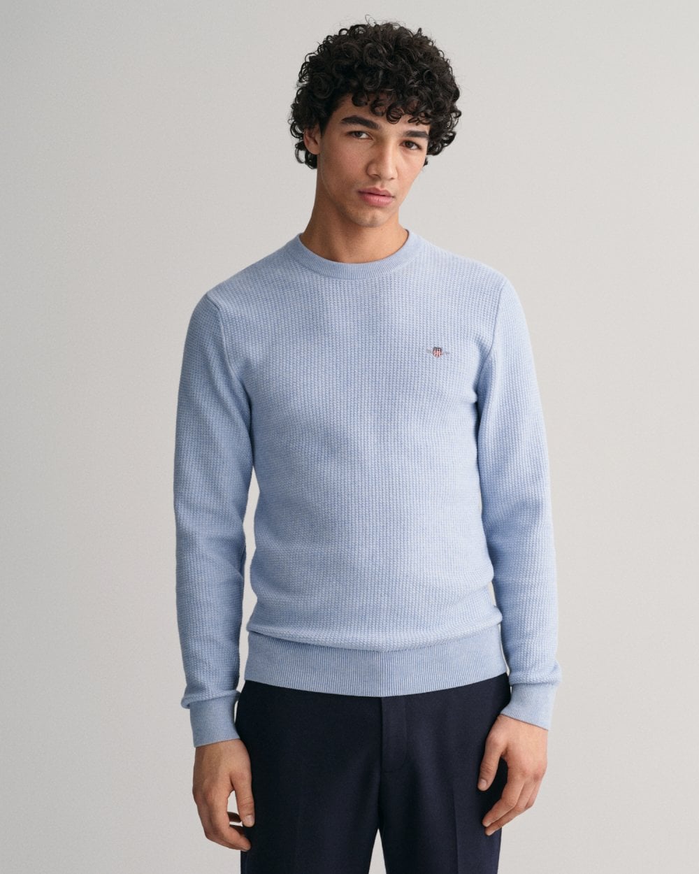 Micro Cotton Textured Crew Neck Sweater