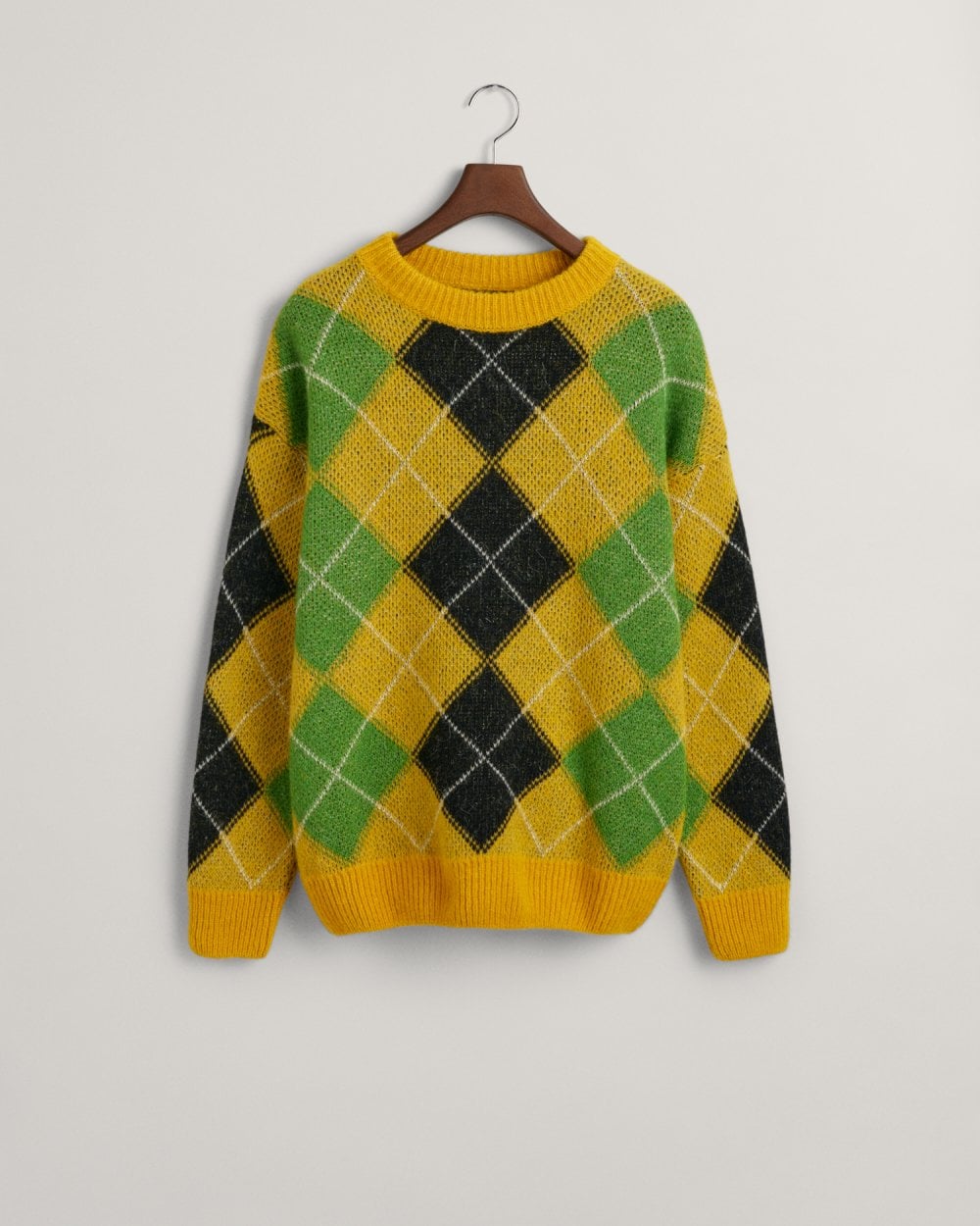 Furry Argyle Crew Neck Sweater